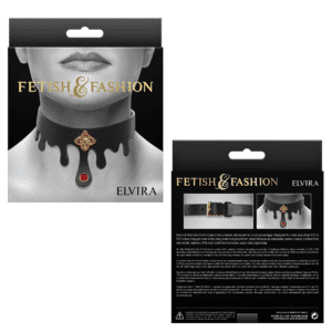 Fetish Fashion Bondage Gear Elvira Ruby Jewel and Gold Charm Sex Collar Restraints