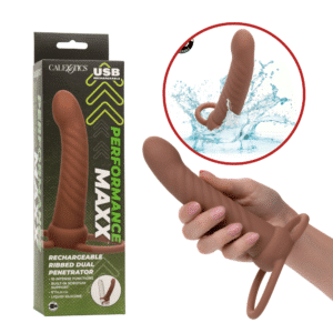 Vibrating Butt Plug Double Penetration Toy - Brown