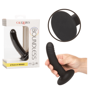 Boundless Ridged Probe 6 Inches Suction Cup Base Waterproof Butt Plug - Black