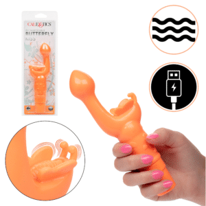 Rechargeable Butterfly Kiss Vibrating Waterproof Multi-Speed Vibrator - Orange