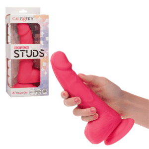 Neon Silicone Studs Realistic Dildo with Balls Suction Cup Base Sex Toy - Pink