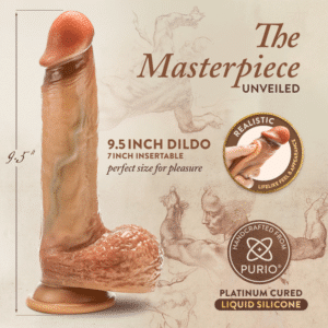 Renaissance Raphael 9.5-inch Sliding Foreskin Silicone Dildo with Squeezable Balls - Tan