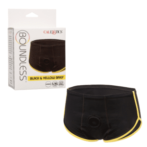 Boundless Black/yellow Brief Harness Stretchy Strap-On Underwear with O-ring