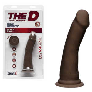 The Slim D 6.5-inch Harness Compatible Suction Cup Dual Density Dildo - Chocolate