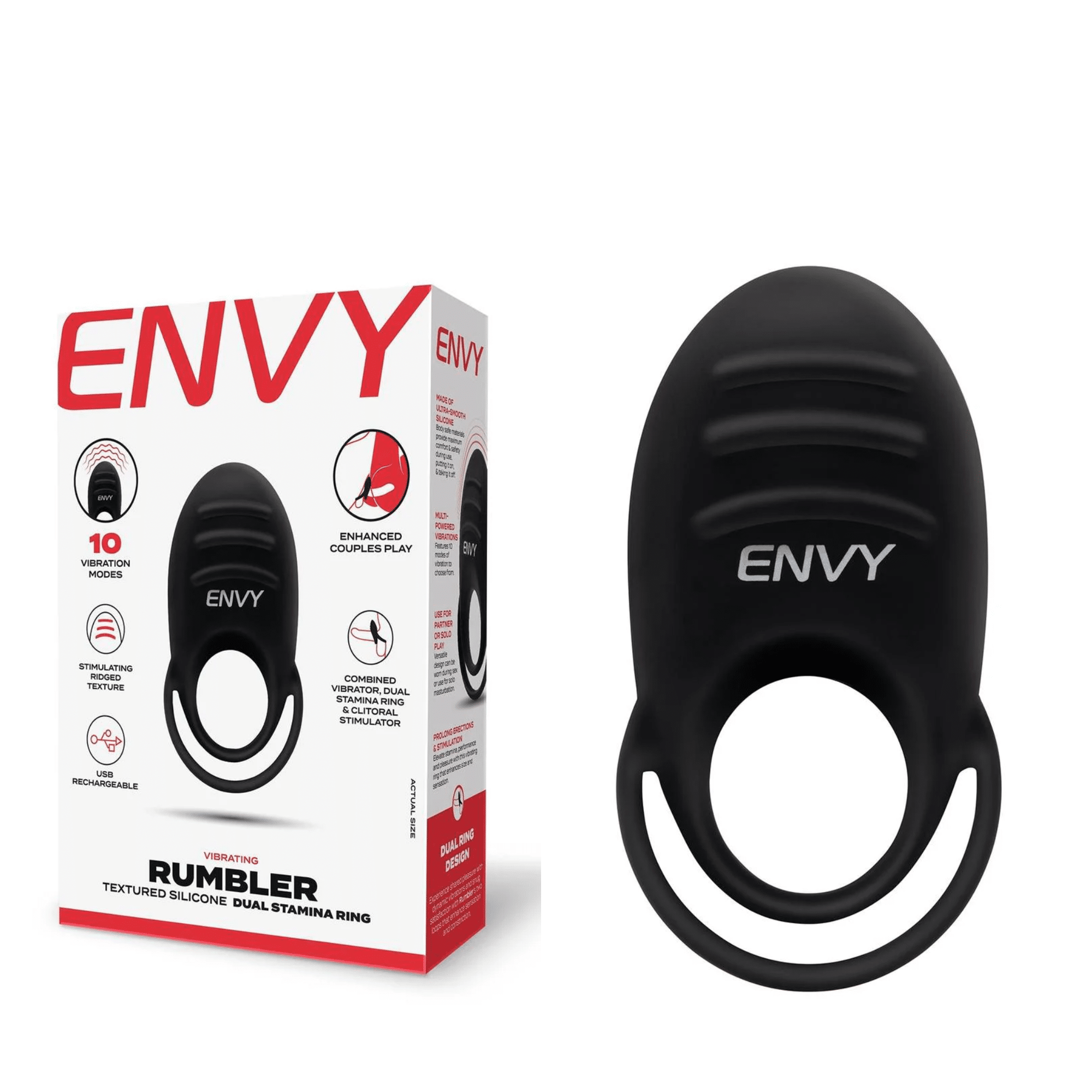 Envy Toys Rumbler Textured Stamina Rechargeable Vibrating Penis Ring -  Orgasmic Deals