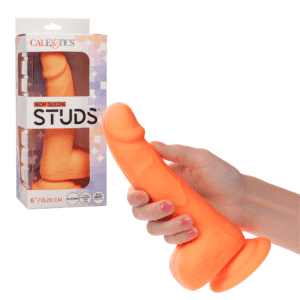 Neon Silicone Studs Orange Realistic Dildo with Balls Suction Cup Base Sex Toy