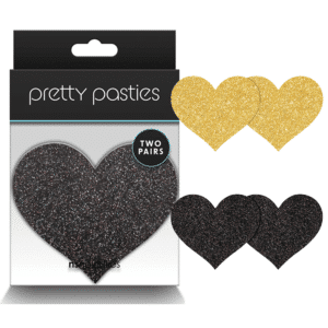 Pasties Glitter Hearts Black Gold