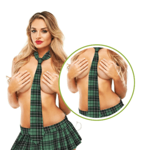 Schoolgirl Fashion Necktie with Plaid Design Green