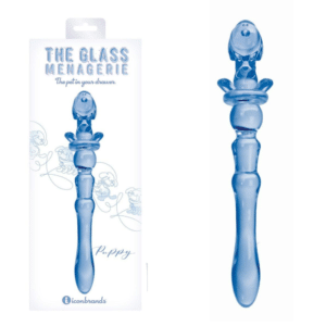 Puppy Vaginal Anal Glass Dildo - Blue