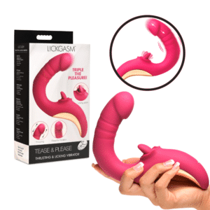 Lickgasm Tease and Please Rechargeable Silicone Thrusting Licking VIBRATOR - PINK