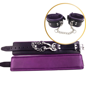 Padded Leather Ankle Cuffs Black - Purple