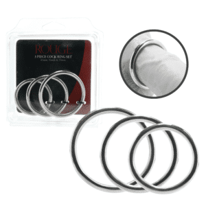 Rouge 3 Piece Stainless Steel Cock Ring Training Set Metal Penis Enhancer Prolong Sex