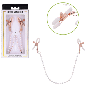 Sandm Peaches N Creame Adjustable Pearl Nipple Clamps with Chain Bondage Gear