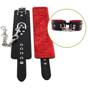 Fur Adjustable Wrist Cuffs - Black- Red