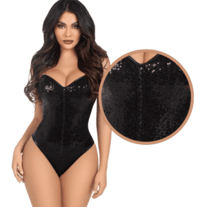 Sequin Bone Snap Bodysuit Strap Sexy Lingerie Party Outfit Clothing- Large