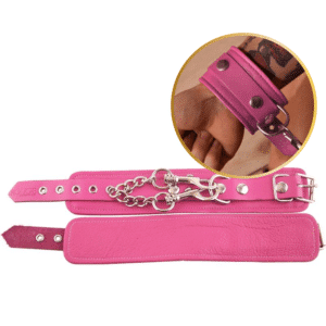 Leather Wrist Cuffs Sex Restraints - Pink