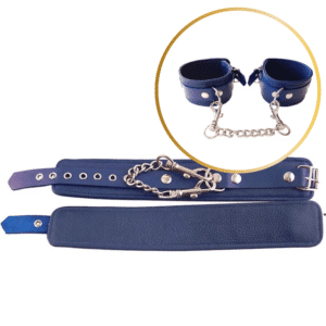 Adjustable Leather Ankle Cuffs in Blue