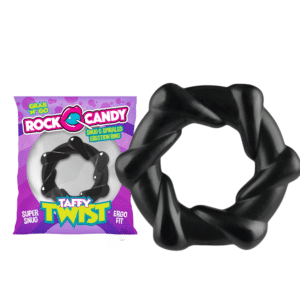 Rock Candy Taffy Twisted Silicone Penis Ring Waterproof Cock Enhancer- Black