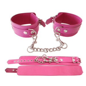 Rouge Plain Leather Ankle Cuffs Bondage Gear Erotical Play Handcuffs Fetish Gear- Pink