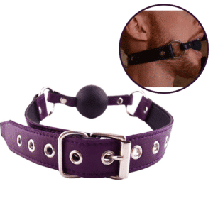 Bondage Gear Adjustable Leather Ball Gag - Purple