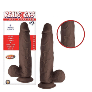 Realcocks Dual Layered Suction Cup Dildo G-Spot Stimulator 9 Inch - Dark Brown