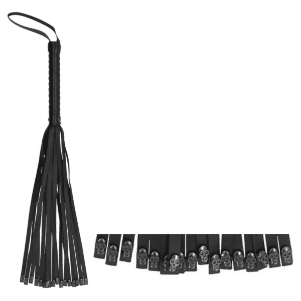 Bonded Leather Sex Whip Skulls - Black