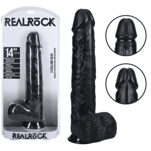 14-inch Extra Long Realistic Dildo with Balls- Black