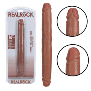 RealRock 14-Inch Thick Realistic Double Ended Dildo Deep Penetrator - Tan