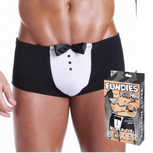 Fundies Black Tie Tuxedo Boxer with Bow Tie Male Bondage Underwear Onesize