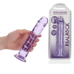 Anal and Vaginal 8-inch Straight Dong Suction Cup Pegging Dildo Purple