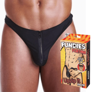 Fundies Unzip It Thong with Black Zorro Mask Male Bondage Underwear