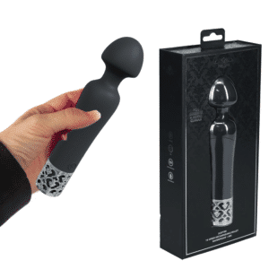 Royal Gems Scepter Clitoral Stimulator Silicone Rechargeable Wand Vibrator - Black