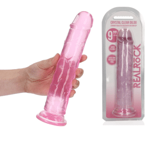 9-Inch Straight Big Suction Cup Pegging Dildo Pink