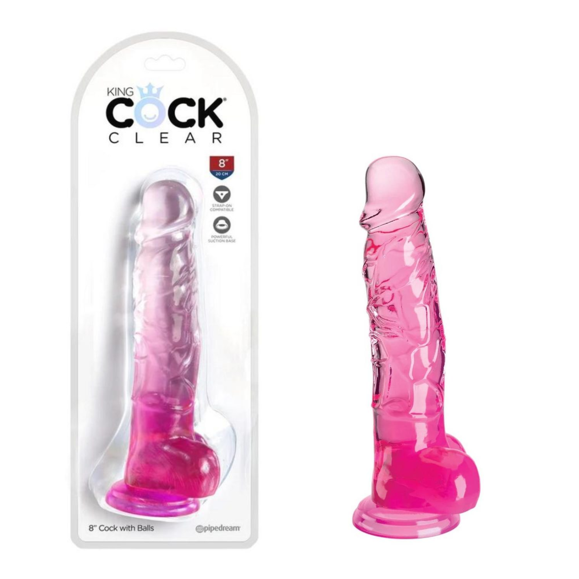 King Cock 8-inch Strap-on Compatible Realistic Suction Cup Pegging Dildo With Balls