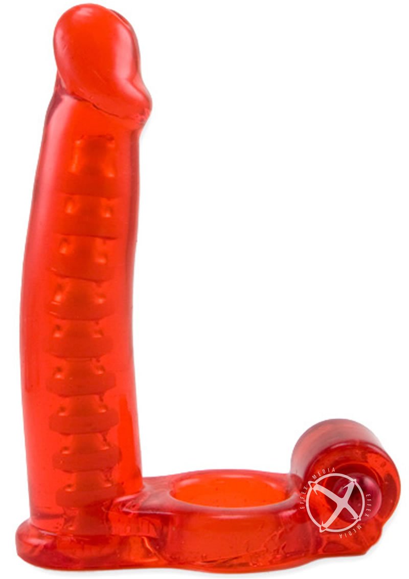 Double Penetration Vibrating Penis Ring With Bendable Dildo