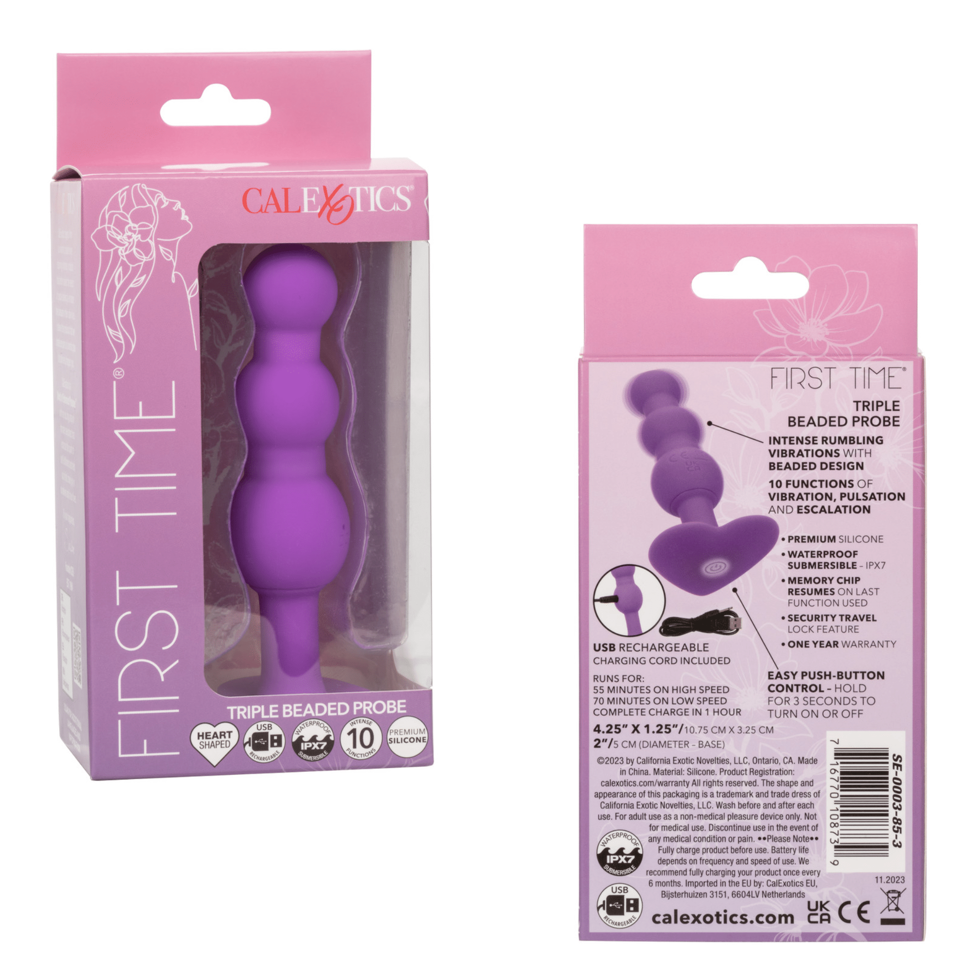 First Time Triple Beaded Anal Butt Vibrator Multi-Function Rechargeable Probe Plug