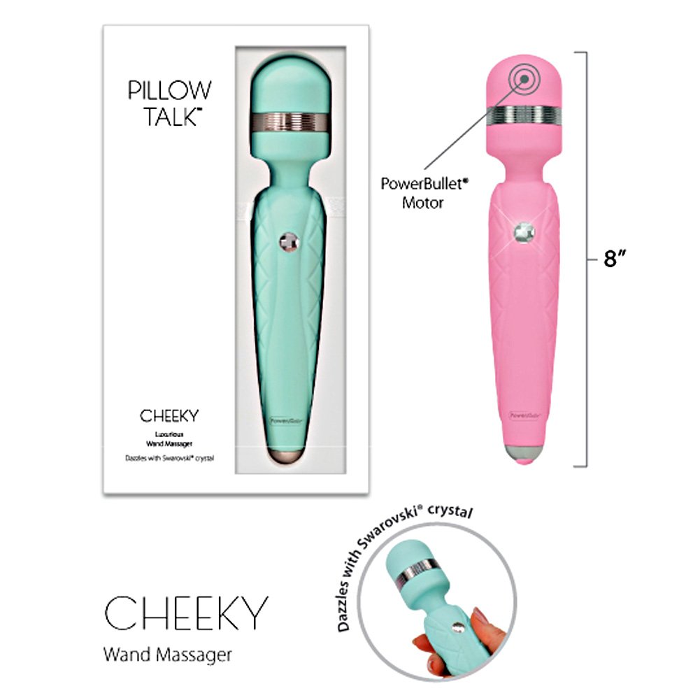 Pillow Talk Cheeky Silicone USB Rechargeable Massager Wand Vibrator With Swarovski Crystal
