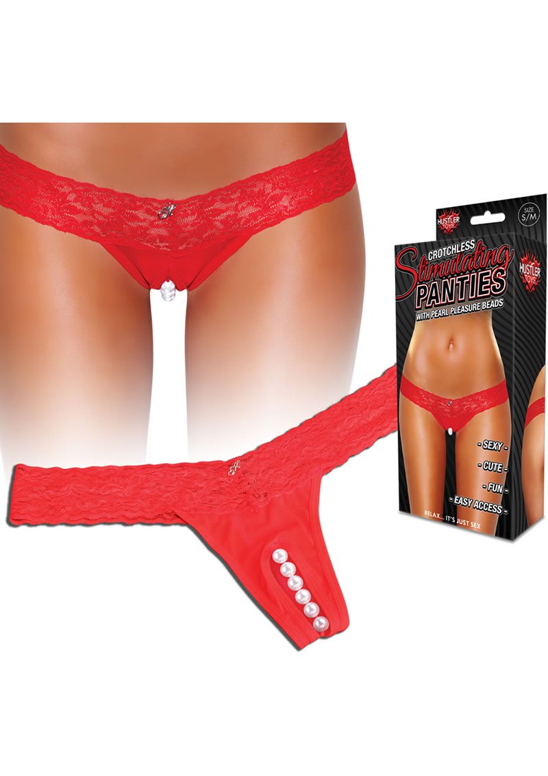 Hustler Toys Crotchless Stimulating Panties Thong With Pearl Pleasure Beads