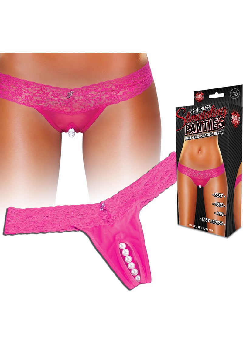 Hustler Toys Crotchless Stimulating Panties Thong With Pearl Pleasure Beads