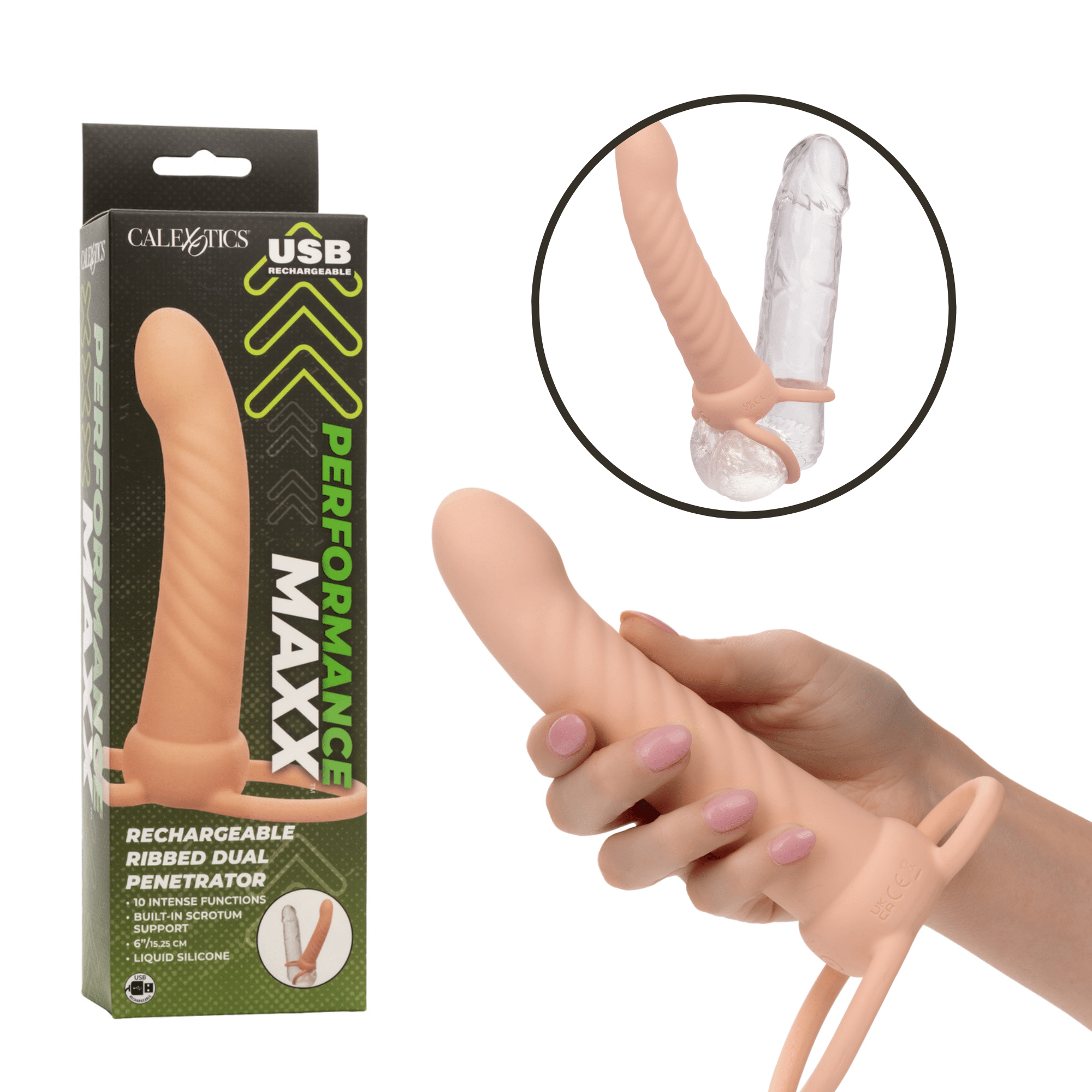 Performance Maxx™ Rechargeable Ribbed 6-inch Vibrating Butt Plug Double Penetration Toy