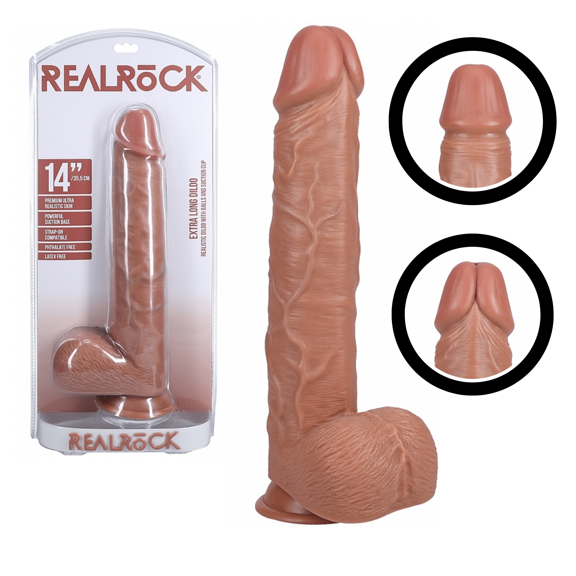 RealRock Suction Cup Dong 14-inch Extra Long Realistic Dildo with Balls