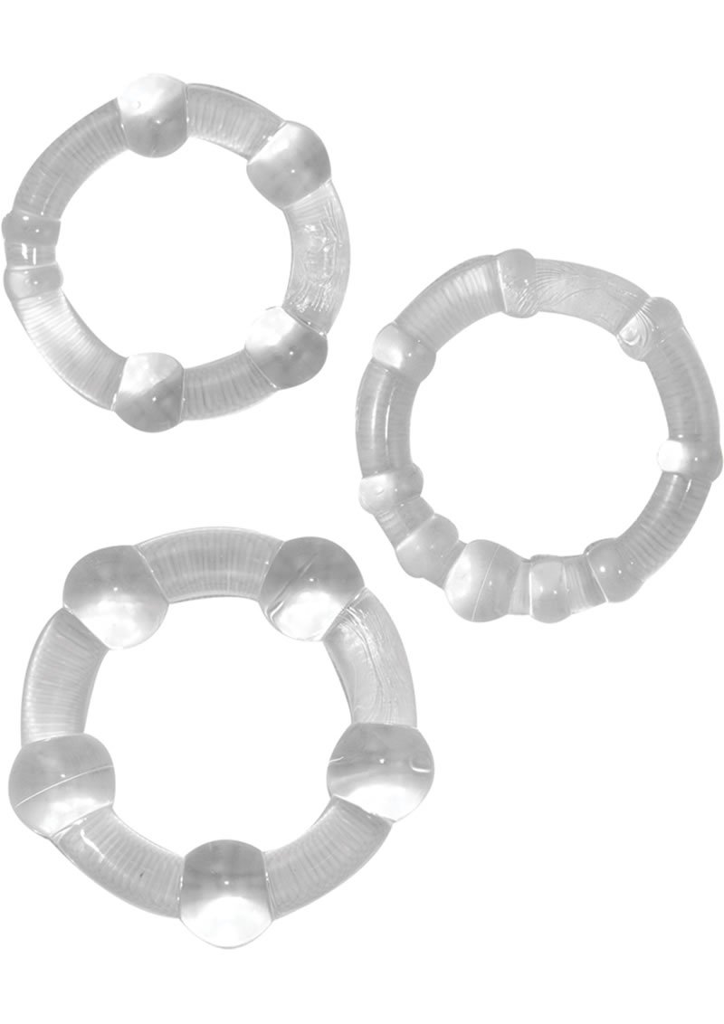 Ram Beaded Penis Rings Clear 3 Assorted Sizes Per Set