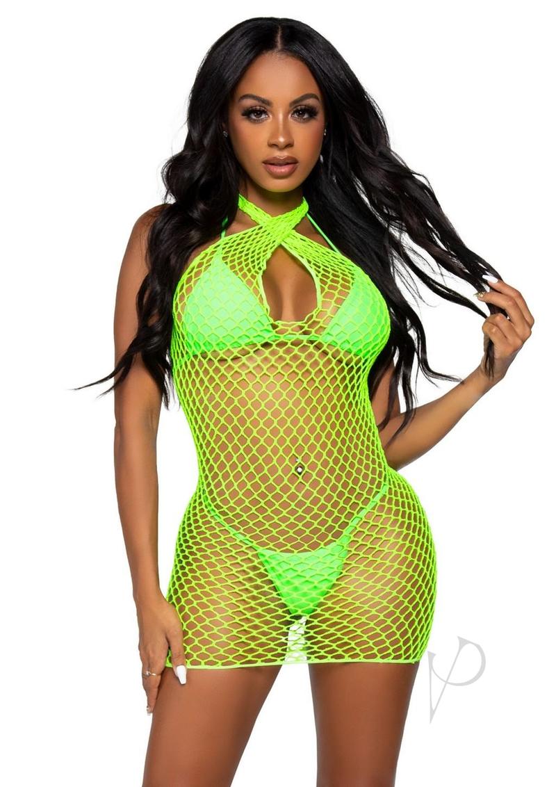 Woven Net Twist Halter Mini Sexy Dress