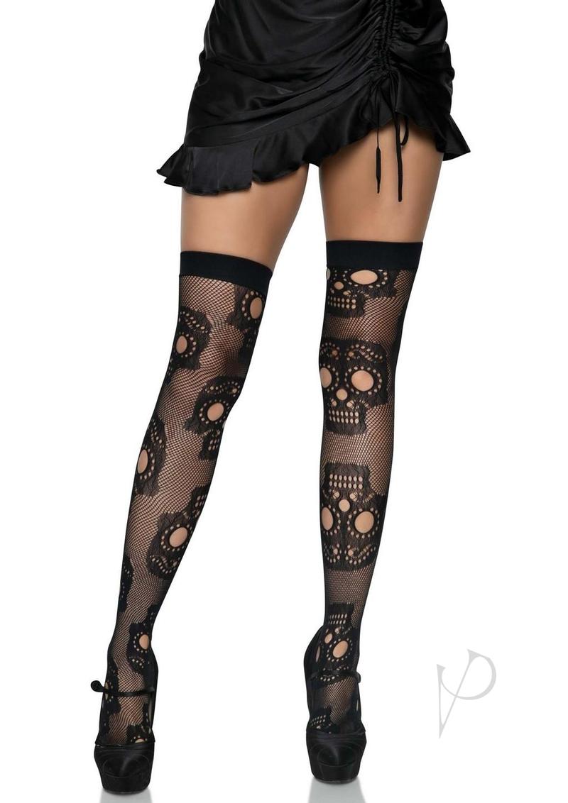 Leg Avenue Sugar Skull Net Sexy Thigh Highs Stockings
