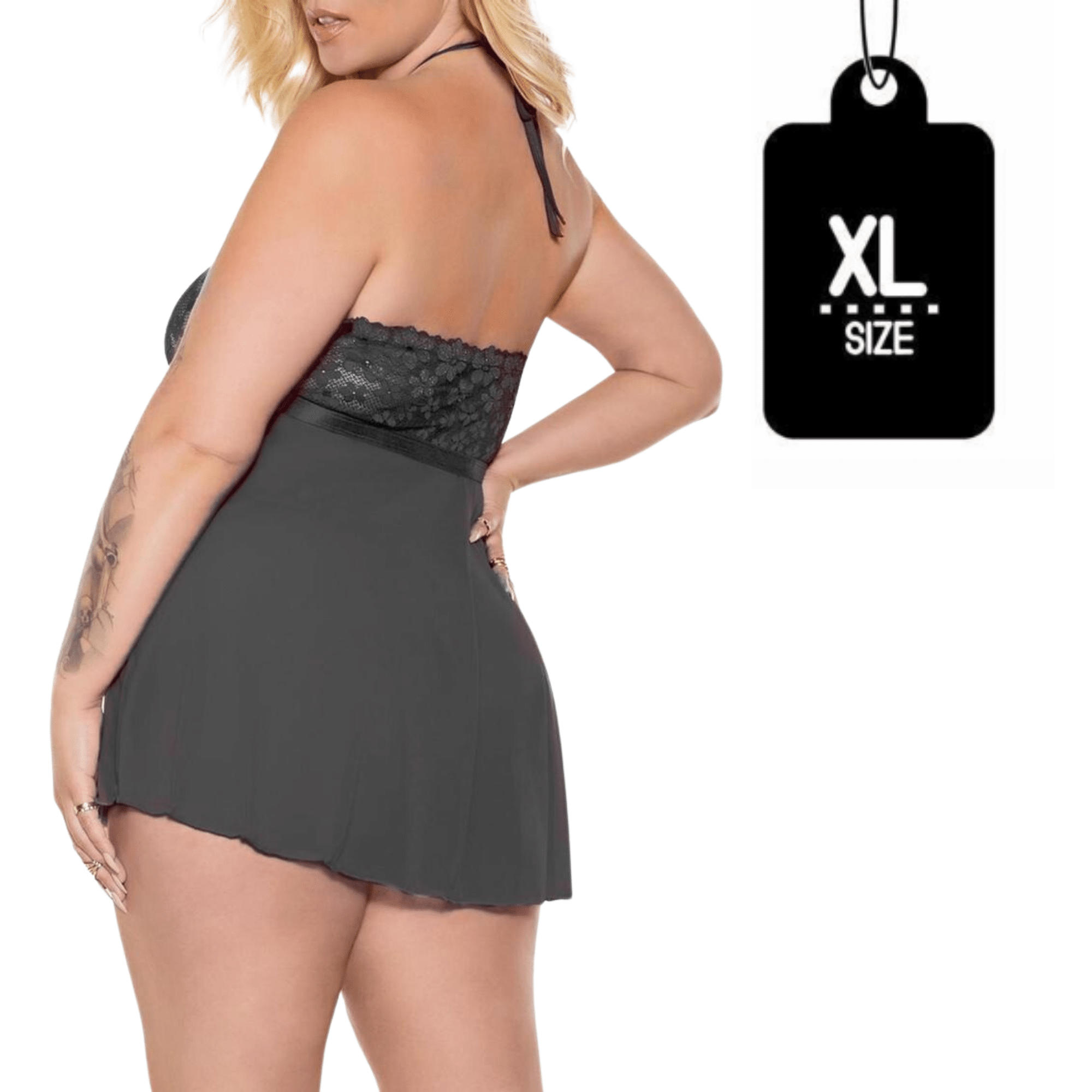 Pink Pussycat Lace Halter Sexy Babydoll Lingerie and G-String