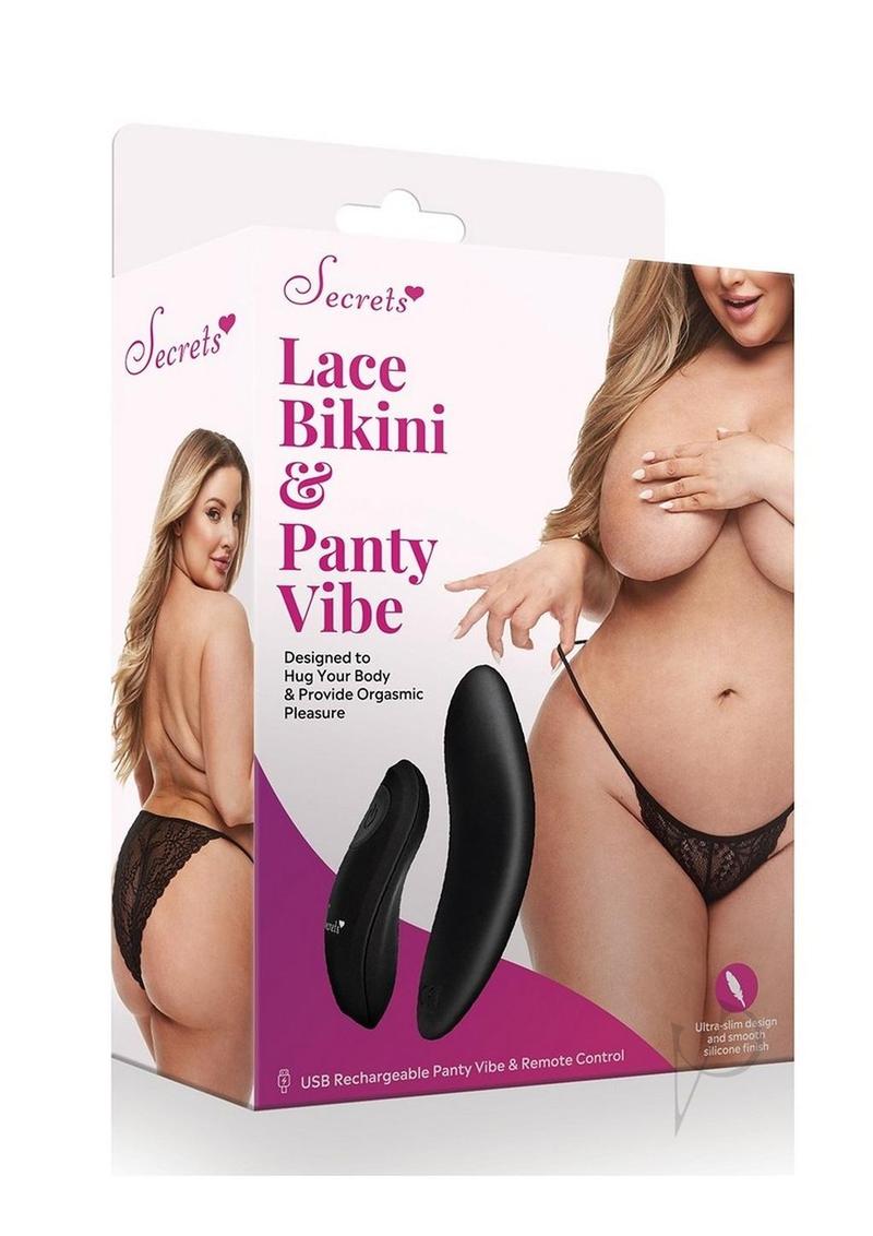Secrets Lace Vibrating Bikini Panty With Rechargeable Remote Control – Black