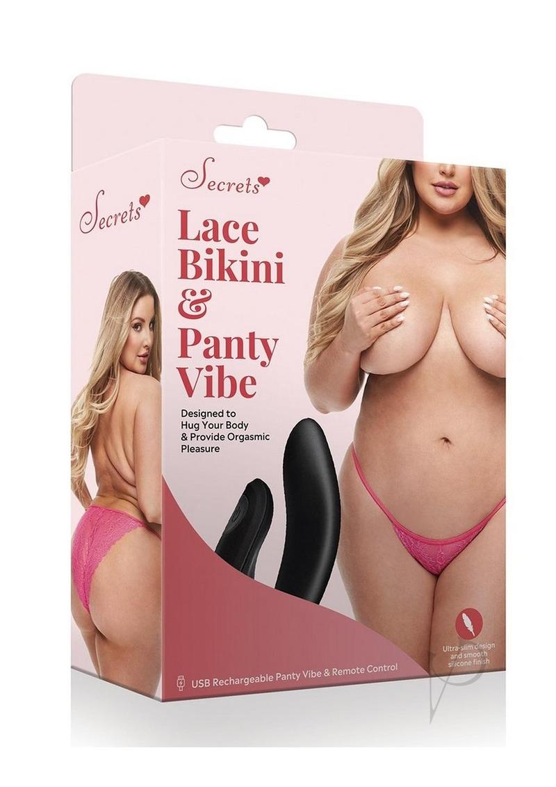 Secrets Lace Vibrating Bikini Panty With Rechargeable Remote Control Pink