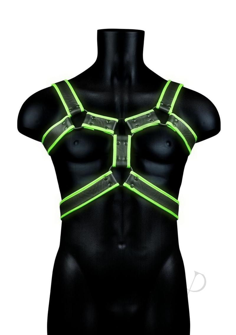 Ouch Glow in the Dark Bondage Gear Adjustable Leather Body Harness For Men