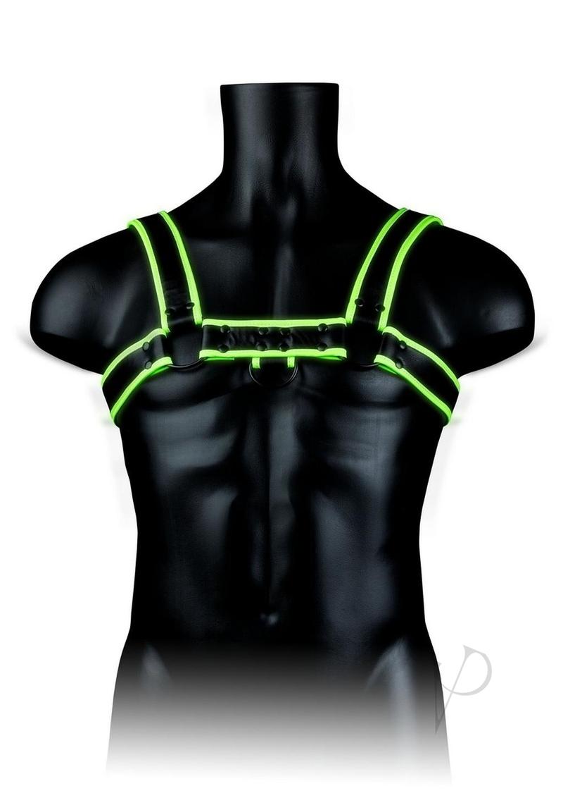 Ouch Glow in the Dark Bondage Gear Adjustable Leather Chest Bulldog Harness For Men