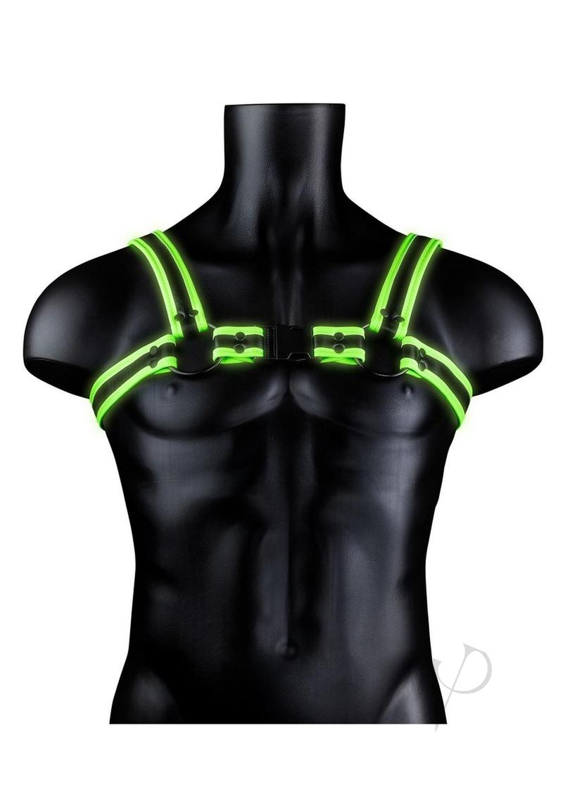 Ouch Glow in the Dark Bondage Gear Adjustable Buckle Leather Harness For Men